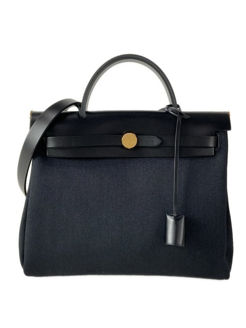 Hermes Handbag Herbag Zip 31 PM Black Gold 2-Way